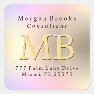 DIY Return Address Label, Yellow Gold Pink& Purple Square Sticker