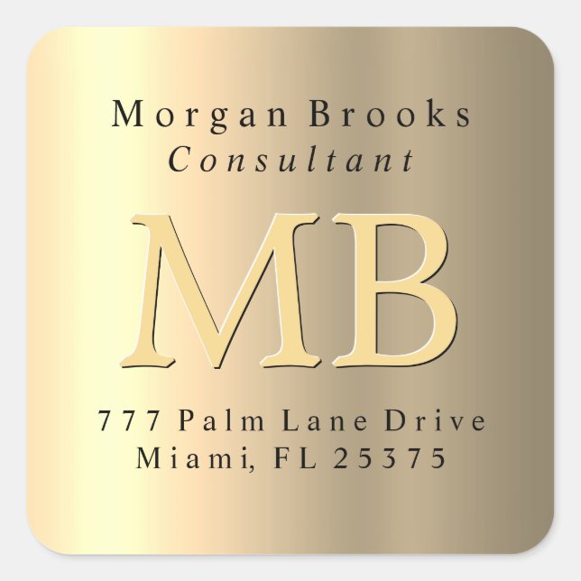 DIY Return Address Label, Yellow Gold Square Sticker (Front)
