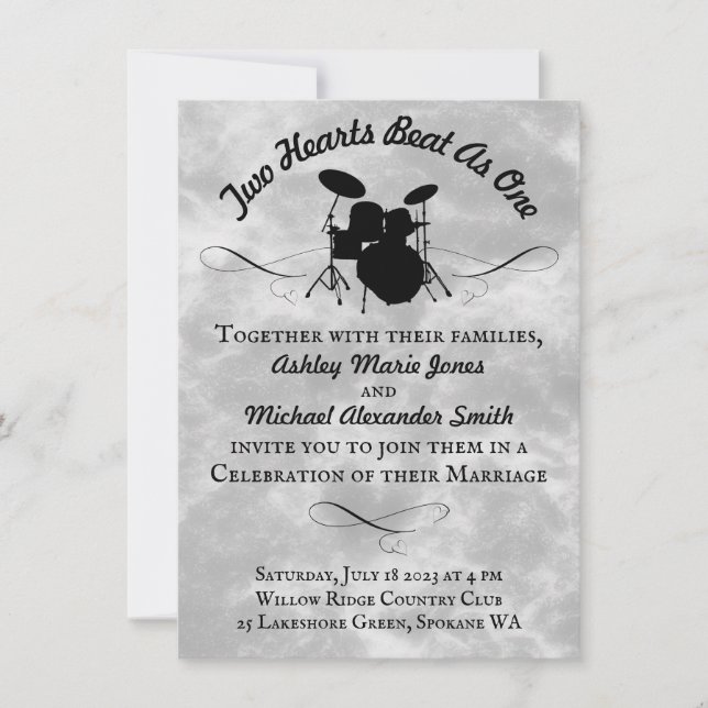 DIY Rock & Roll Drummer Wedding Drum Kit Musician Invitation (Front)