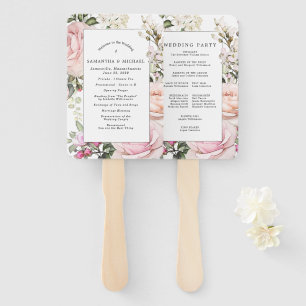 DIY Rustic Pink Floral Wedding Program Hand Fan