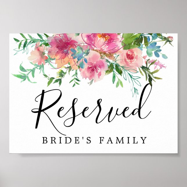 DIY Rustic Pink Floral Wedding Reserved Sign (Front)