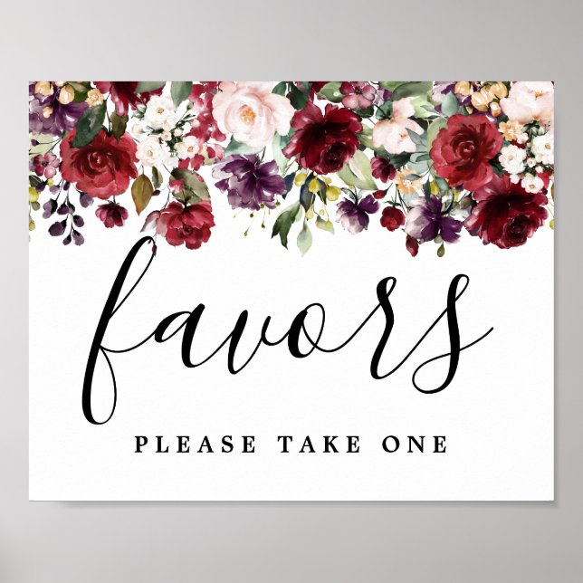 DIY Rustic Red Pink Floral Wedding Favour Sign (Front)