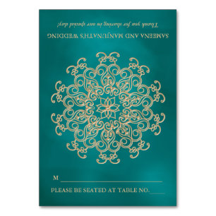 DIY Teal and Gold Indian Tent Style Seating Place Table Number