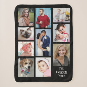 DIY Ten Family Photos, Family Name, Black Sherpa Blanket