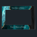 DIY Text, Black Gold & Teal Agate Magnetic Frame<br><div class="desc">Personalize with 2 lines of white text (or delete) on black,  gold and teal agate. This simple Classic Design can also be used to promote your Company Name.</div>