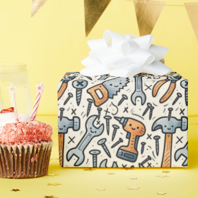 DIY Tools Cartoon Kawaii Art Wrapping Paper (Birthday Party)
