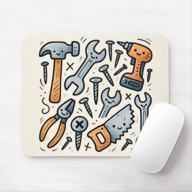 DIY Tools Doodle Cartoon Mouse Pad (With Mouse)