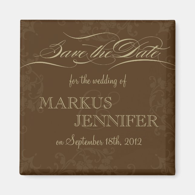 DIY Vintage Chocolate & Cocoa Save the Date Magnet (Front)