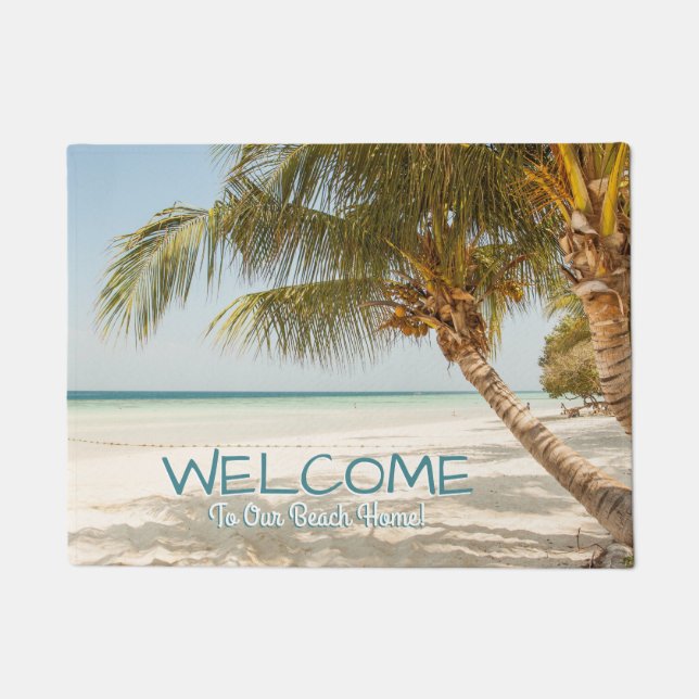 DIY Welcome to Beach Home or Name, Teal/White Text Doormat (Front)