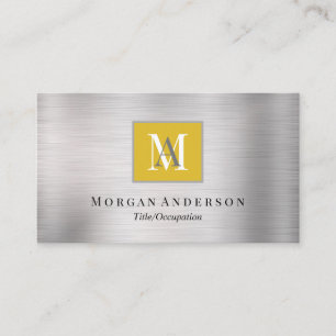 DIY White/Grey Monogram Name, Gold & Silver Business Card