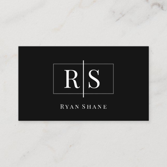 DIY White Monogram & Name, Grey Box, Black/Silver  Business Card (Front)