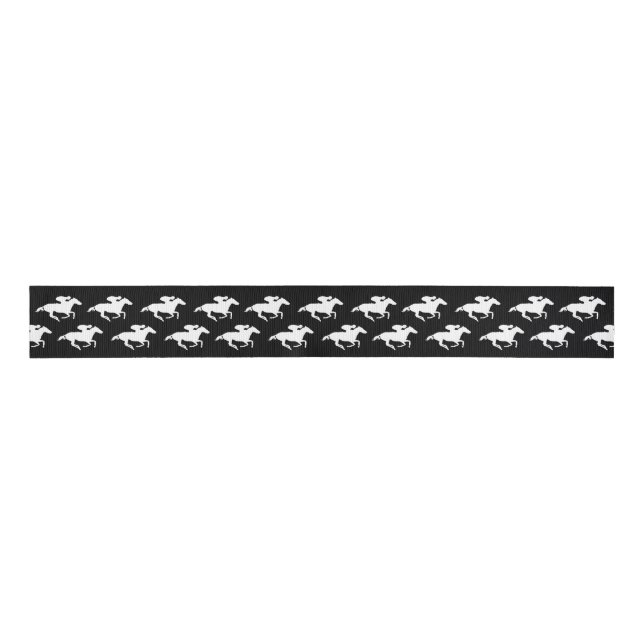 DIY White Race Horses on Any Colour Grosgrain Ribbon (Front)