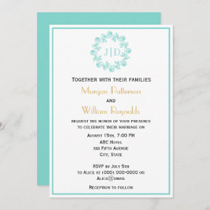 DIY Wreath of Roses 2 Initial Wedding Monogram CO2 Invitation