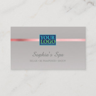 DIY Your Logo Business Name, Pink Silver on Silver Business Card