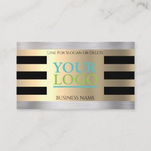 DIY Your Logo, Photo, Yellow Gold, Brushed Silver Business Card