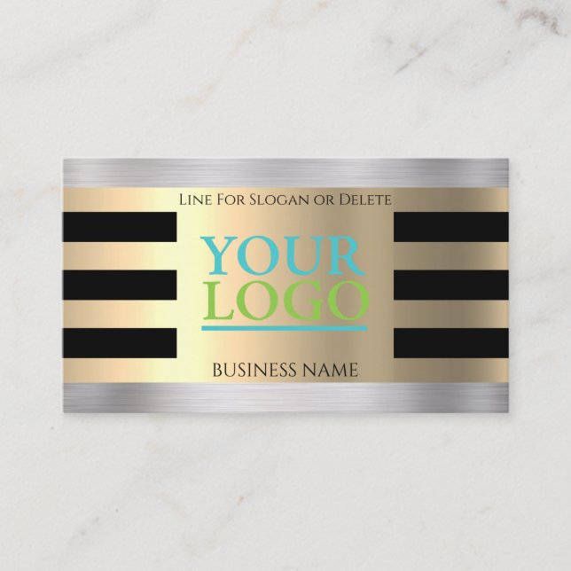 DIY Your Logo, Photo, Yellow Gold, Brushed Silver Business Card (Front)