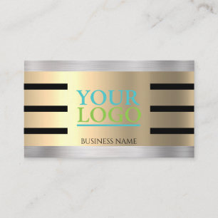 DIY Your Logo Yel Gold & Silver Blk. Stripes, Vs 2 Business Card