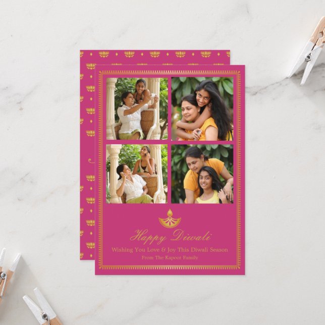 Diya Diwali Greeting Card - Custom Colour (Front/Back In Situ)