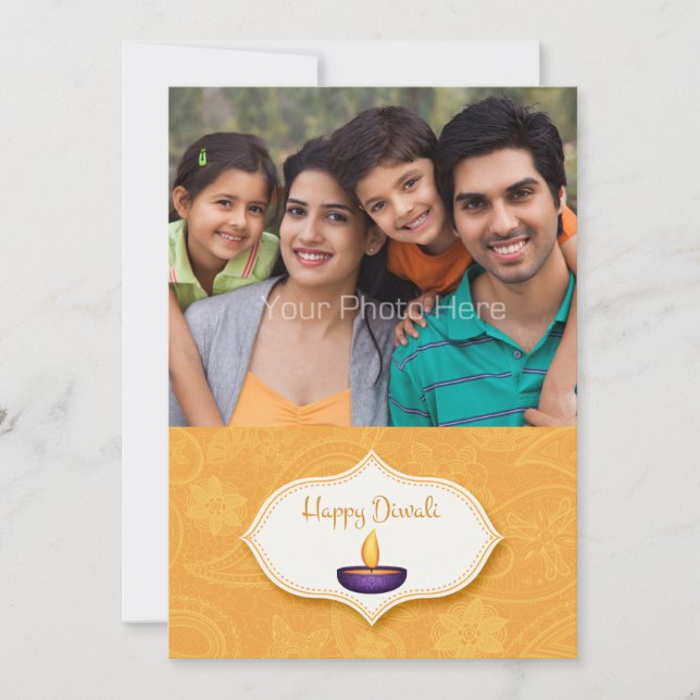 Diya sur Gold Paisley, Carte photo de Diwali (Devant)