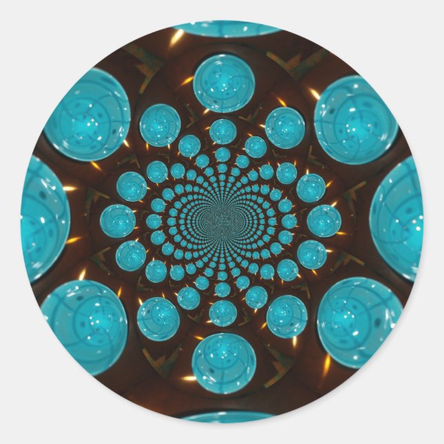 Dizzying Display of Cyan Lights Kaleidoscope  Art Classic Round Sticker (Front)