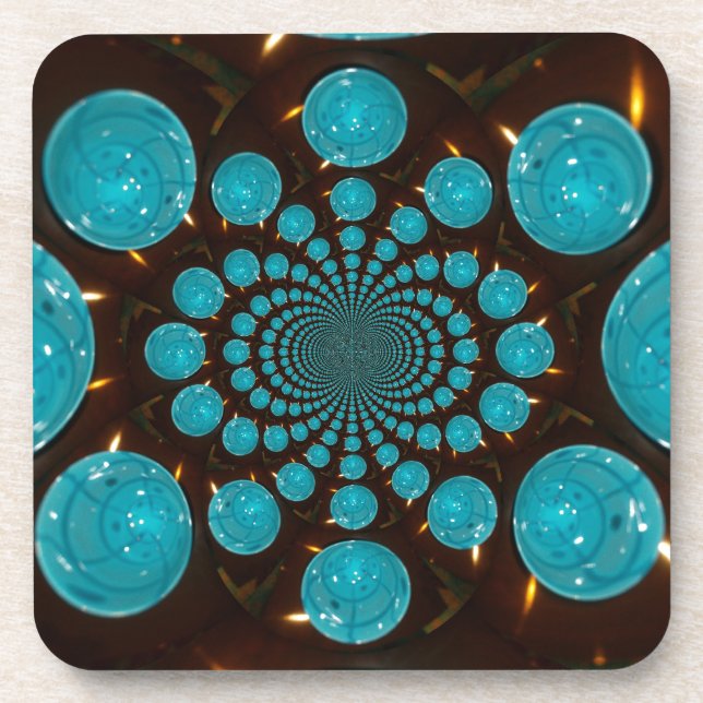 Dizzying Display of Cyan Lights Kaleidoscope  Art Coaster (Front)