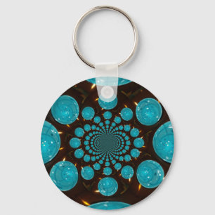 Dizzying Display of Cyan Lights Kaleidoscope  Art Keychain