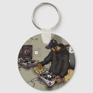 DJ and Two Turntables Keychain
