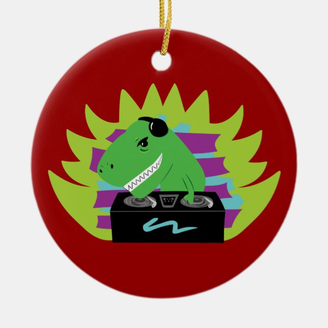 Dj-asaurus Rex Ceramic Ornament (Front)