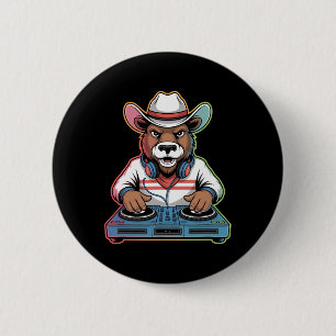Dj Bear Cowboy Mixing Beats  2 Inch Round Button