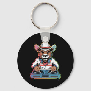 Dj Bear Cowboy Mixing Beats  Keychain
