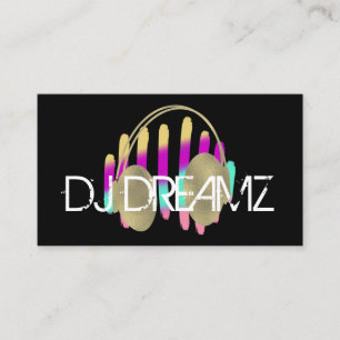DJ Business Music Producer Neon and Faux Gold Business Card