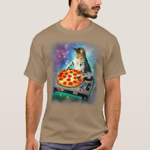 DJ Cat eats pizza in galaxy T-Shirt