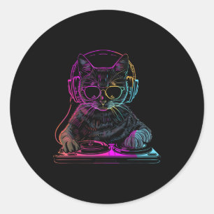 Dj Cat Edm Techno House Music Funny Cat Lover For  Classic Round Sticker