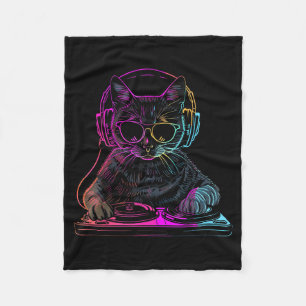 Dj Cat Edm Techno House Music Funny Cat Lover For  Fleece Blanket