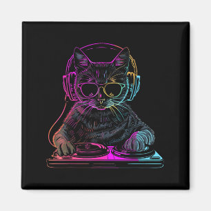 Dj Cat Edm Techno House Music Funny Cat Lover For  Magnet