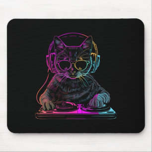 Dj Cat Edm Techno House Music Funny Cat Lover For  Mouse Pad