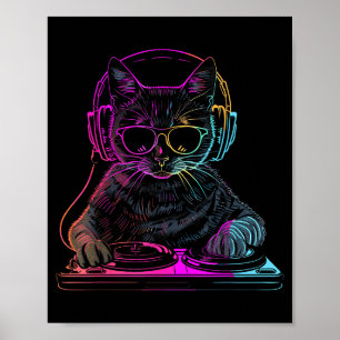 Dj Cat Edm Techno House Music Funny Cat Lover For  Poster