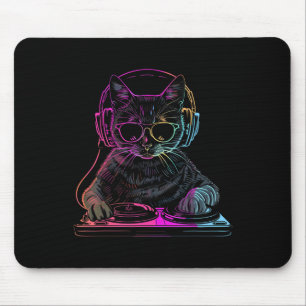 Dj Cat Edm Techno House Music Funny Cat Lover  Mouse Pad