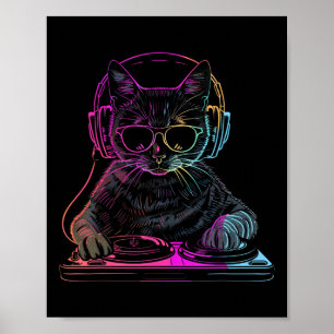 Dj Cat Edm Techno House Music Funny Cat Lover  Poster