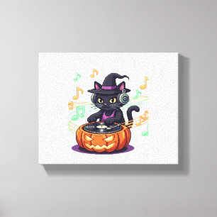 Dj cat halloween Oversized T-Shirt Canvas Print