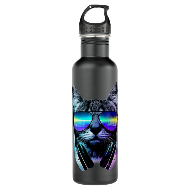 Dj Cat Headphones 710 Ml Water Bottle (Front)