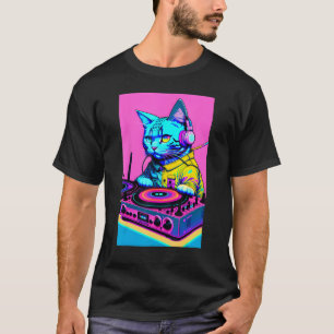 DJ Cat Headphones Turntable DJ Mixer Dreamwave Sty T-Shirt