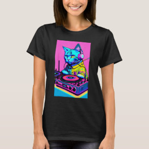 DJ Cat Headphones Turntable DJ Mixer Dreamwave Sty T-Shirt