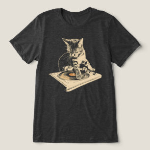 DJ Cat Turntable Vinyl Record Tri-Blend Shirt