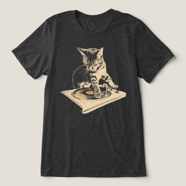 DJ Cat Turntable Vinyl Record Tri-Blend Shirt (Design Front)