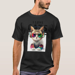 DJ Cat with Cool Style Sunglasses Headphone Music T-Shirt