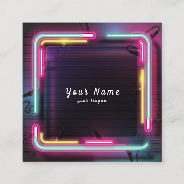 DJ Colourful Neon Lights Vibrant - Stand Out Square Business Card (Front)