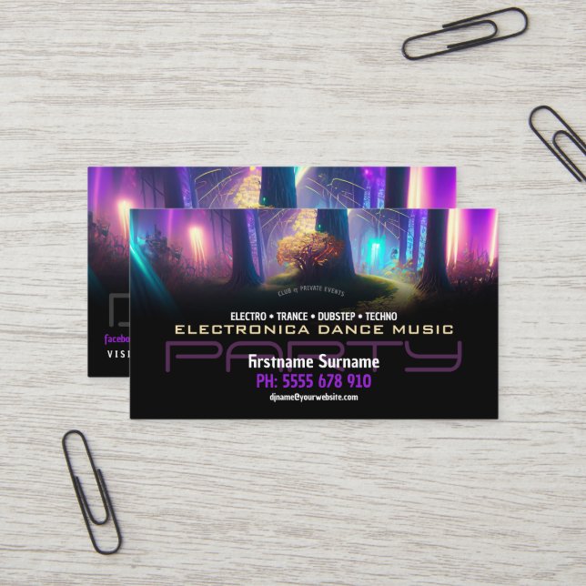 DJ Dance Magique Forest Lights Carte de visite (Devant/Arrière en situation)