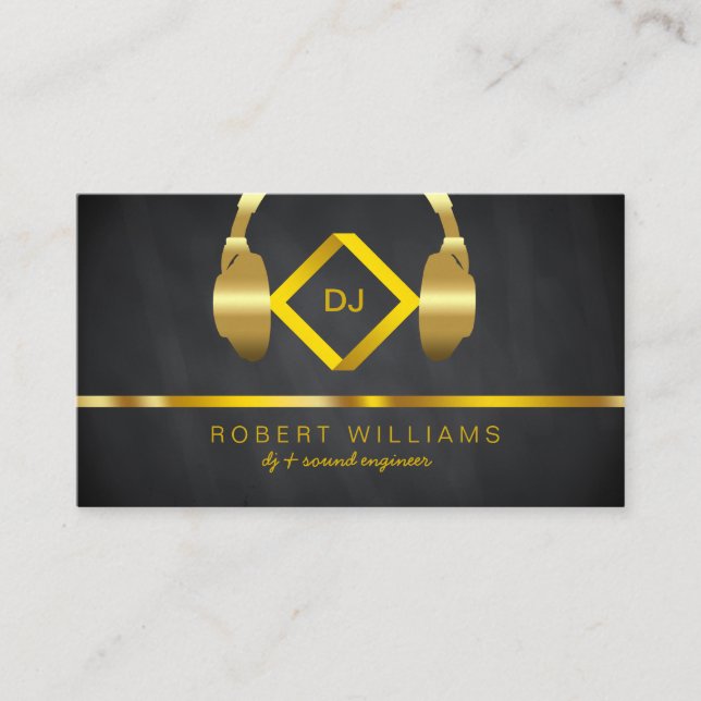 DJ Deejay Professional Headphone Gold Faux Music Business Card (Front)