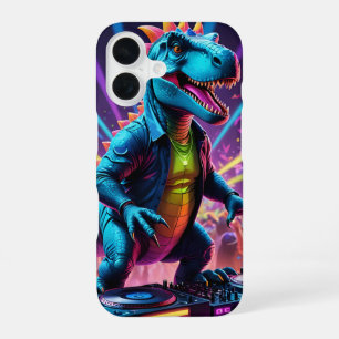 DJ Dinosaur Party With Neon Lights iPhone 16 Case